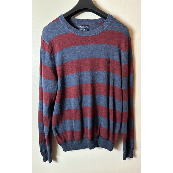American Eagle Sweater Mens Large Red Gray Stripe Freddy Kreuger Preppy Academia - Picture 1 of 9